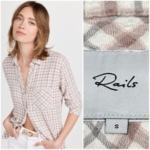 Rails Brady Top in Powder Steel Blush Plaid Long Sleeve Button Down Shirt